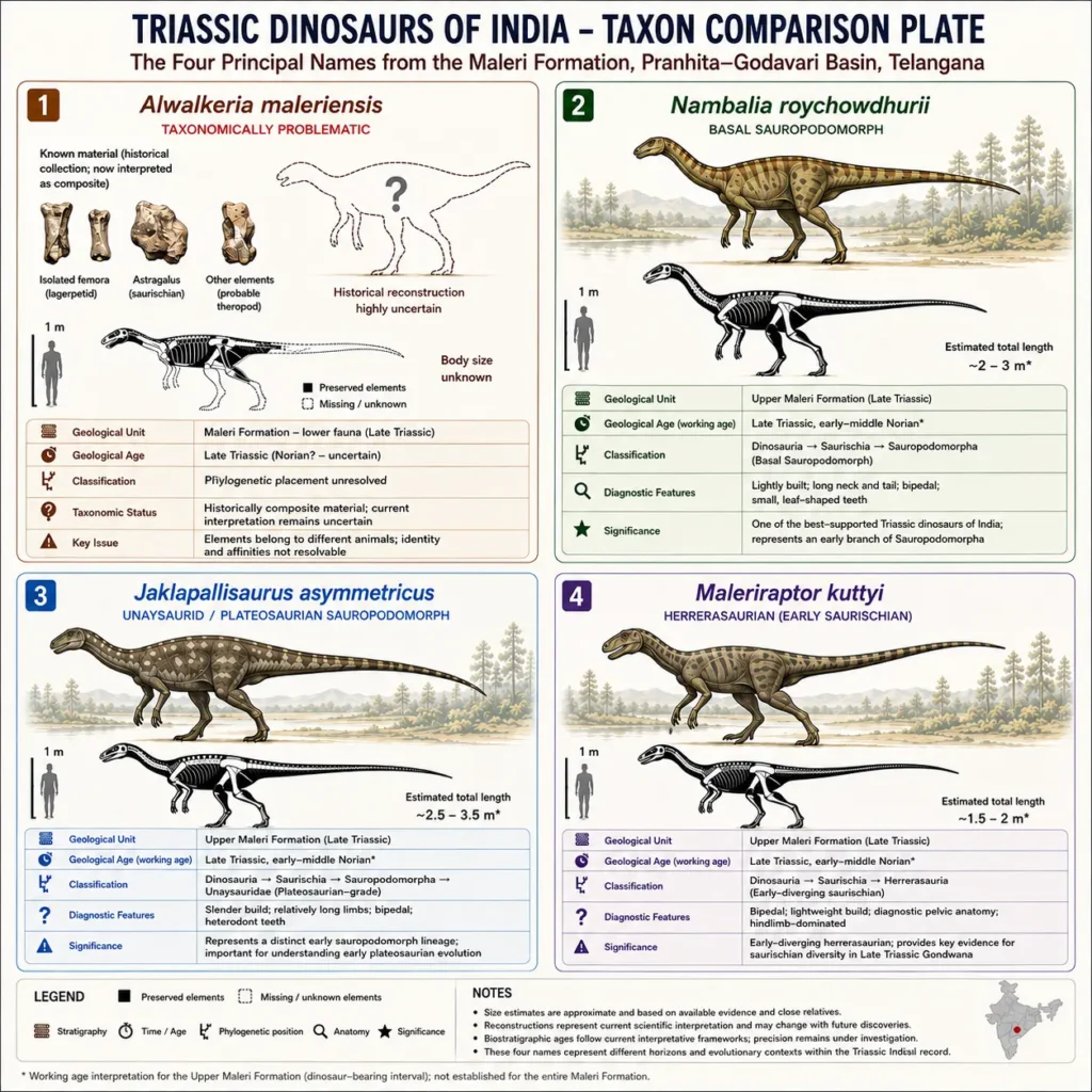 Taxon comparison of four principal Triassic dinosaur names from the Maleri Formation in India
