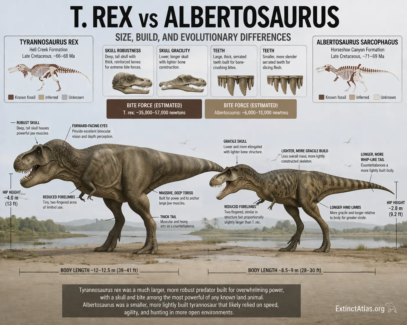 t-rex-vs-albertosaurus-size-build-evolution-comparison-infographic