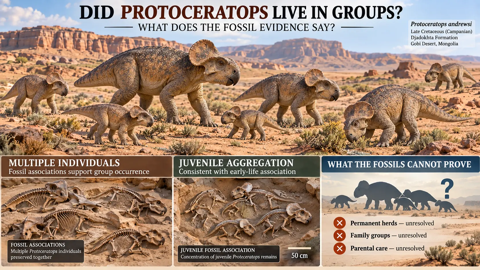 Protoceratops andrewsi group with fossil evidence of multiple individuals and juvenile aggregation